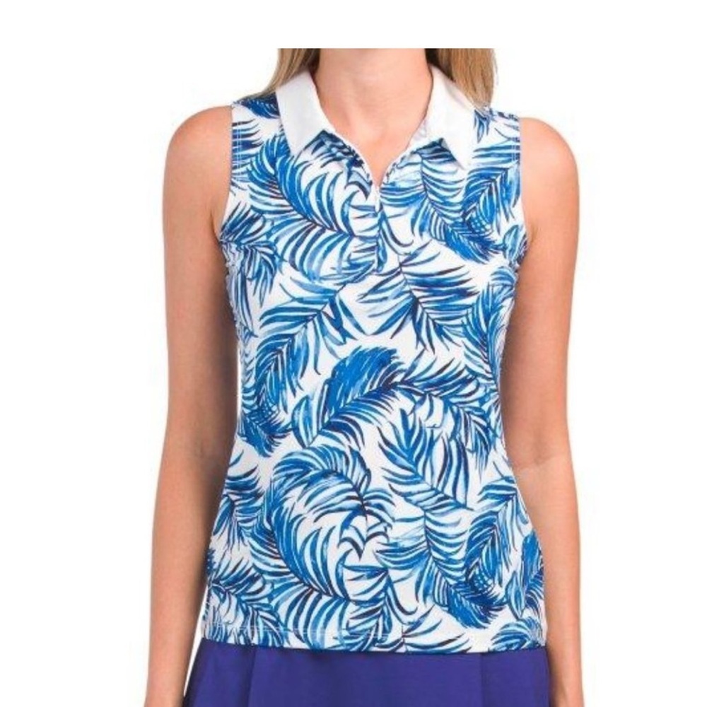 Tommy Bahama Sleeveless Blue White Golf Active Polo Top NWT Size XS